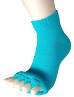 Bcurb Comfy Open Toe Foot Socks Relief for Bunions Hammer Toe Yoga Gym Massage Five Toe Separator Spacer Stretcher (LakeBlue, Medium)