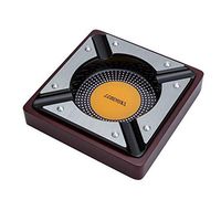LUBINSKI Large Square Metal and Wood Cigar Ashtray for Patio/Outdoor Use