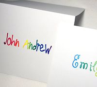 Personalized Note Cards for Children, Brightly Colored. Folding Cards with Matching Envelopes for Boys or Girls. Choose from Many Font Styles. Blank Inside