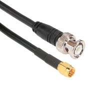 Amphenol CO-058SMAJACK-001 Black RG58 SMA Coaxial Cable Assembly, 50 Ohm, Male to Female, 1'