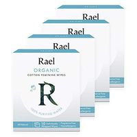 Rael Organic Cotton Feminine Wipes - Unscented, 100% Purified Water, OCS Certified Organic Cotton, Ideal for Sensitive Skin, Individually Wrapped, (4Pack, 40 Count)