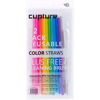 Cupture Reusable & Unbreakable Color Straws - 12 Count + Free Brush (12 solid colors)