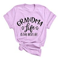 Eoeth Women Grandma Life T-Shirt Casual Letter Printed Short Sleeves O-Neck Tops Blouse Shirts T-Shirts Pullover Tee Pink