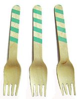 Perfect Stix Striped Forks 158 36-Mint Printed Wooden Forks with Mint Stripes Pattern, 6" (Pack of 36)