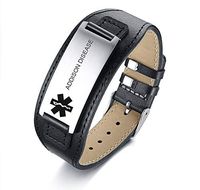 VNOX Addison Disease Medical Alert Wide Genuine Leather Stainless Steel Adjustable Bracelet Wristband