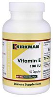 Kirkman Vitamin E 100 IU - Hypoallergenic || 100 Vegetarian Capsules || Supports Immune System || Gluten Free || Casein Free || Soy-Free