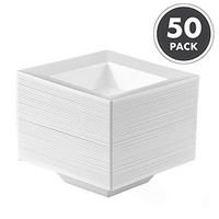 6 oz Square Plastic Bowls Set of 50 - White 6oz Disposable Bowl Pack