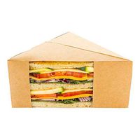 Large Sandwich Wedge Box, Sandwich Take Out Box - 4.8" x 3.2" Triangle Sandwich Box with Window - Brown - 25ct Box - Restaurantware