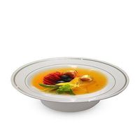 Fineline Settings Silver Splendor White With Silver Round China-Like 12 oz. Bowl  150 Pieces