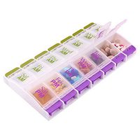 HRX Package Large Weekly Pill Organizer Vitamin Holder with Push Button, Easy Open 7 Day AM/PM Medicine Box Planner Container with 14 Compartments