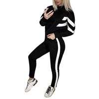 Womens 2 Piece Tracksuits Color Block Long Sleeve Hoodie Pullover Sweatsuit Crop Top and Pants Set Workout Outfits Black