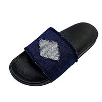 Inverlee Summer Womens Ladies Fashion Casual Denim Crystal Open Toe Outdoor Slippers Beach Shoes