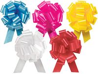 Flora Satin Gift Pull Bows - Everyday Assortment 5.5" Pull Bows L.Blue, Beauty, Daffodil, White,Red (2 Packs; 50 Bows Per Pack) - WRAPS-PB5ED