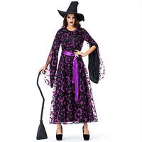 Veodhekai Women Vintage Halloween Dress Party Star Magic Witch Witch Dress Long Dress Holiday Cosplay Purple