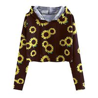 Meikosks Women's Sunflower Print Hooded Blouse Long Sleeve Crop Tops Loose Hoodies Summer Shirt Wine