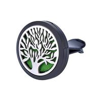 HOUSWEETY Car Air Freshener Aromatherapy Essential Oil Diffuser - Tree of Life Stainless Steel Locket,11 Refill Pads (Black-30mm)