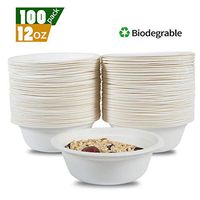 100 Pack 12 oz Eco Friendly Compostable Bagasse Bowls Disposable Round Bowls Biodegradable and Recyclable Leakproof and Microwave Safe