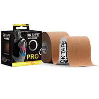 OK TAPE PRO Kinesiology Tape- Excellent Support for Body Pain Relief and Prevent Sport Injury, Relax Therapy Latex Free Glue Last Upto 5 Days- Uncut Printed 2 inch x 16.4 feet Roll Biege