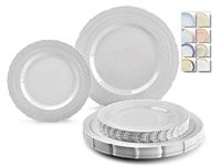 " OCCASIONS" 120 Plates Pack,(60 Guests) Extra Heavyweight Vintage Wedding Disposable/Reusable Plastic Plates 60 x11'' Dinner +60 x 8.25'' Salad/Dessert Plate (Chatesau Light Gray)