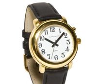 Ladies Deluxe Talking Wrist Watch Gold Tone w/Black Leather Band