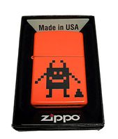 Zippo Custom Lighter - Pixel Character with Poop - Regular Neon Orange