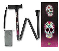 Foldable Walking Cane Collapsible Lightweight Soft Grip Day of The Dead Sugar Skulls Pattern Travel BFunkyMoblity