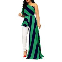 KYLEON Womens Summer Sexy & Club Striped Off Shoulder Sundresses Asymmetrical Single Shoulder Party Sheath Dress
