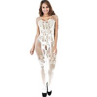 YFancy Women's Lace Dress Bodysuit Floral Lingerie Nightwear Underwear Babydoll Sleepwear Jacquard Fun Stockings White