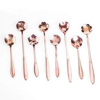 BZCTAH Set of 8(4pcs Long+4pcs Short) Coffee Scoops, Stainless Steel Tableware Creative Sunflower Flower Pattern Coffee Spoons Stirring Spoon Sugar Spoon Teaspoon, Rose Gold#1