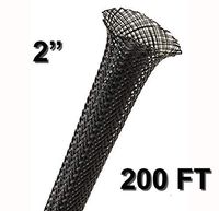 Electriduct 2" Black PET Expandable Braided Sleeving Cable Mesh Flexible Wire Sleeve - 200 Feet
