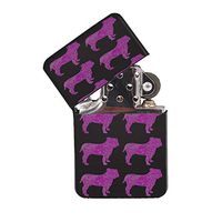 English Bulldog Pink Pattern Black Flip-Top Refillable Lighter