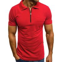 Jiayit Fashion Henley Shirt for Men Business Work Personality Men's Casual Slim Short Sleeve Pockets T Shirt Top Blouse (M, Red)