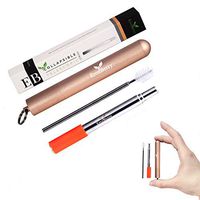 Collapsible Telescopic Stainless Steel Straw – Reusable Metal Straw with Case, Keyring, Cleaning Brush and Silicon Tip in a Giftable Box – Rose Gold Case