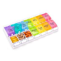 AM PM Pill Organizer 7 Day Arthritis Friendly, Pill Boxes and Organizer 2 Times a Day, Weekly Pill Case Box Twice a Day with Push Button, Medicine Organizer Large Compartments for Vitamins, Fish Oils