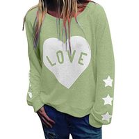 Meikosks Women's Long Sleeve T Shirt Letter Print Love Slogan Sweatshirts Plus Size Tops Pullover Green
