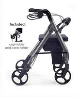 Comodita Prima Heavy-Duty Rolling Walker Rollator with Nylon Seat, Metallic Graphite