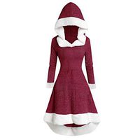 LATINDAY ◆ Women Coat Oversize Christmas Long Sleeve Hoodie Solid Button Ruffles Dress Outwear Red