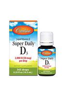 Carlson - Super Daily D3, Vitamin D Drops, 2,000 IU (50 mcg) per Drop, 1-Year Supply, Vitamin D3 Liquid, Heart & Immune Health, Vegetarian, Liquid Vitamin D Drops, Unflavored, 365 Drops