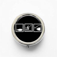 RhyNSky Fishing Keep Calm and Fish On Mini Portable Pocket Purse Pill Box Case Pillbox, 3 Compartments, Silvery, 57