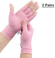 TianHengYi 2 Pairs Cooper Arthritis Gloves,Copper Compression Gloves,Fingerless Hand Gloves for Women and Men,Carpal Tunnel, RSI Osteoarthritis,Computer Typing, and Everyday Support (Pink, XSmall)