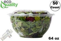 64oz Salad Bowls To-Go with Lids and Cutlery (50 Count) - Clear Plastic Disposable Salad Containers | Lunch, Salads, Fruits, Leak Proof, Airtight, Fresh, Meal Prep, Fork, | Rose Bowl Container (64oz)