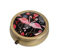 Halulu Red and Pink Flamingos Personalized Design Round Pill Case Decorative Metal Medicine Vitamin Organizer Unique Gift