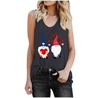 Veodhekai Women Tops Blouse Valentine's Day Solid Color O-Neck Heart Printed Tank Vest Shirt Dark Gray