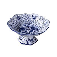 Bowl Bowls Dishware Blue And White Ceramic Bowl, High-foot Hollow Household Large Living Room Decoration Coffee Table Snack Fruit Bowl Cake Dried Fruit Snack Plate, Size [8in.10in, 12in] for kitc Hote