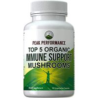 Top 5 Organic (USA Grown) Immune System Mushroom Capsules with Reishi, Chaga, Maitake, Shiitake, Turkey Tail Mushrooms. Naturally Harvested Vegan Mushroom Complex Supplement 90 Pills Peak Performance