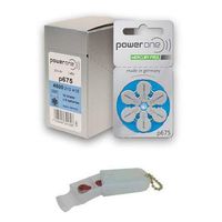 Power One Hearing Aid Batteries - Size P675 - 60 Pack - Complimentary Battery Keychain Kit