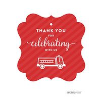 Andaz Press Birthday Fancy Frame Gift Tags, Thank You for Celebrating with Us, Firetruck, 24-Pack, for Gifts and Party Favors