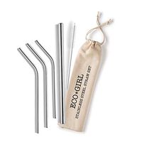 Shell Creek Sellers Reusable Stainless Steel Metal Drinking 4 Straw Set with Canvas Bag and Cleaning Brush for Hot & Cold Beverages (ECOGIRL)