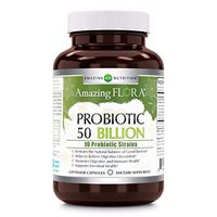 Amazing Flora Probiotic 50 Billion with 10 Best Probiotics Strains Including Acidophilus, plantarum, rhamnosus etc * Supports Digestive & Immune Health * Veggie Capsules (120 Count)