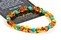 Baltic Amber Bracelet for Adults Made on Elastic Band – Carpal Tunnel, Arthritis, Headache, Migraine Pain Relief (B, 7.5 inch.)
